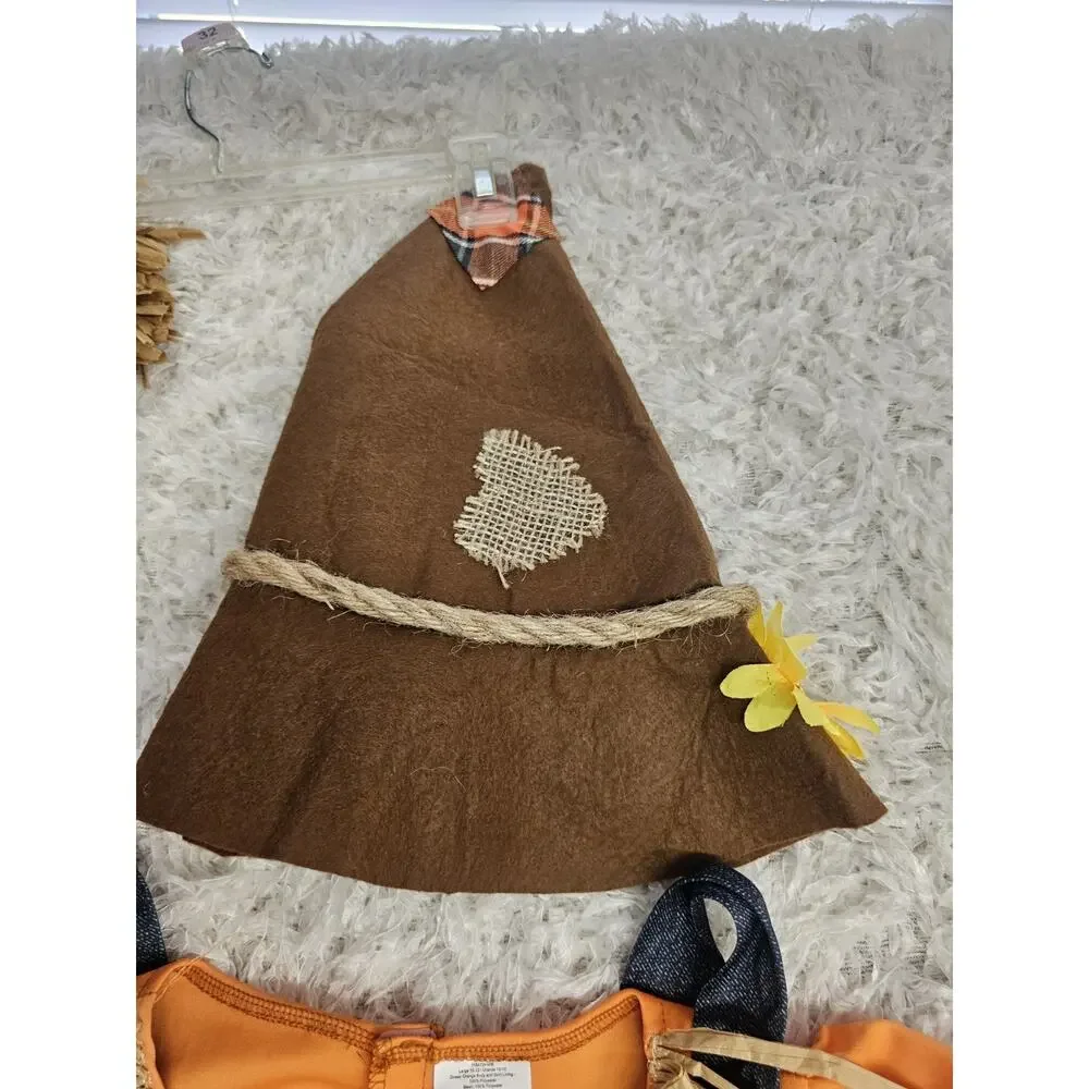Girls L 10-12 Pumpkin Patchwork Dress Fall Festival Scarecrow Halloween Costume